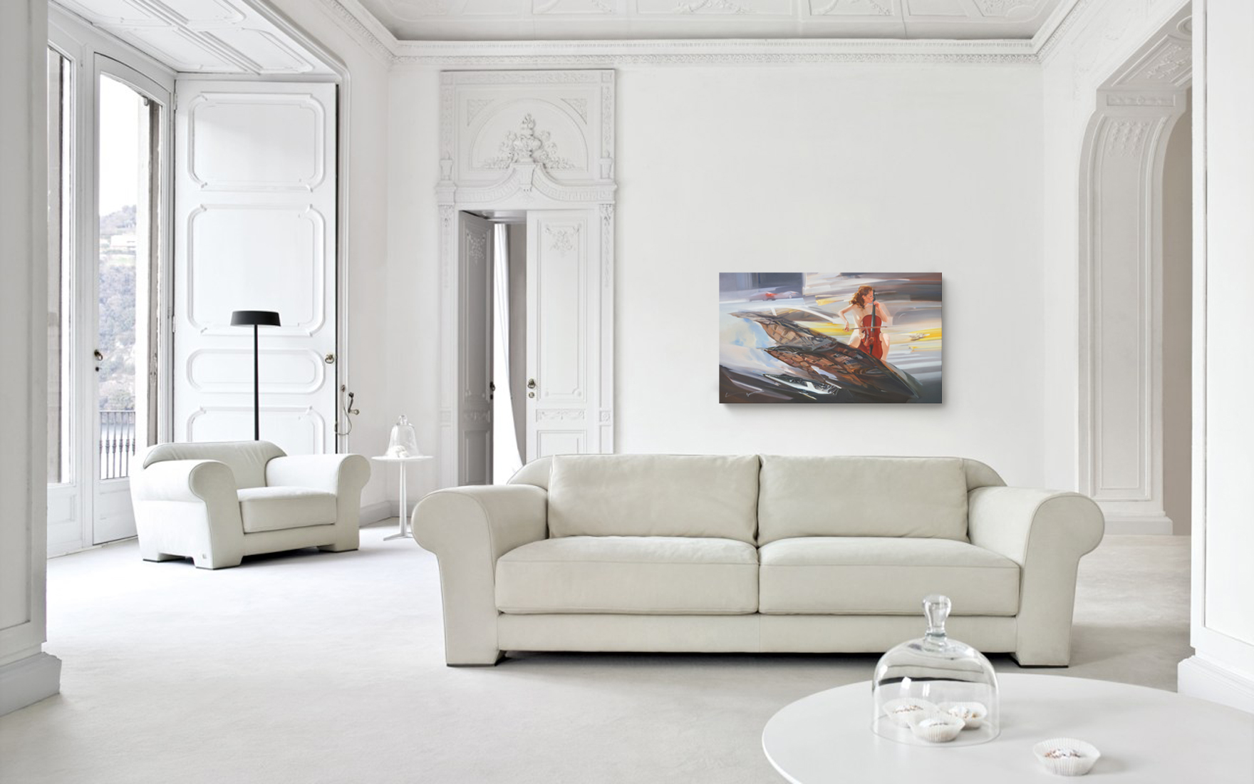 Classic white interior and "Music of spring streets"